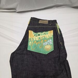 COOGI Men's Relaxed Jeans with Yellow and Green Accents